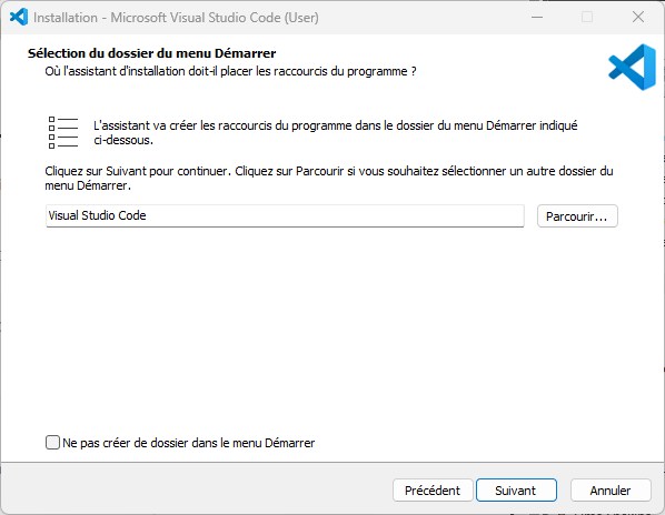 Capture d'écran menu démarrer.